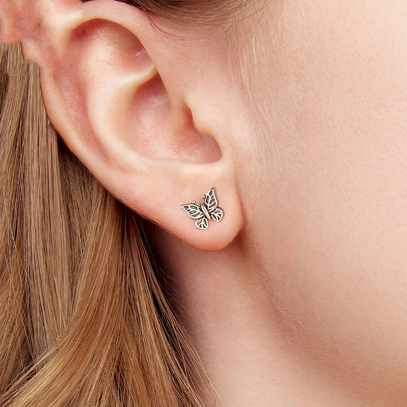 Retro Butterfly Stud Earrings - S925 Sterling Silver