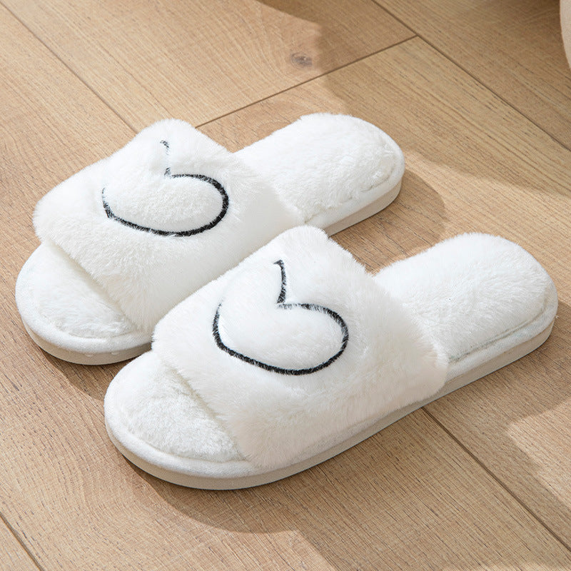Plush Fuzzy Heart Open Toe Slippers