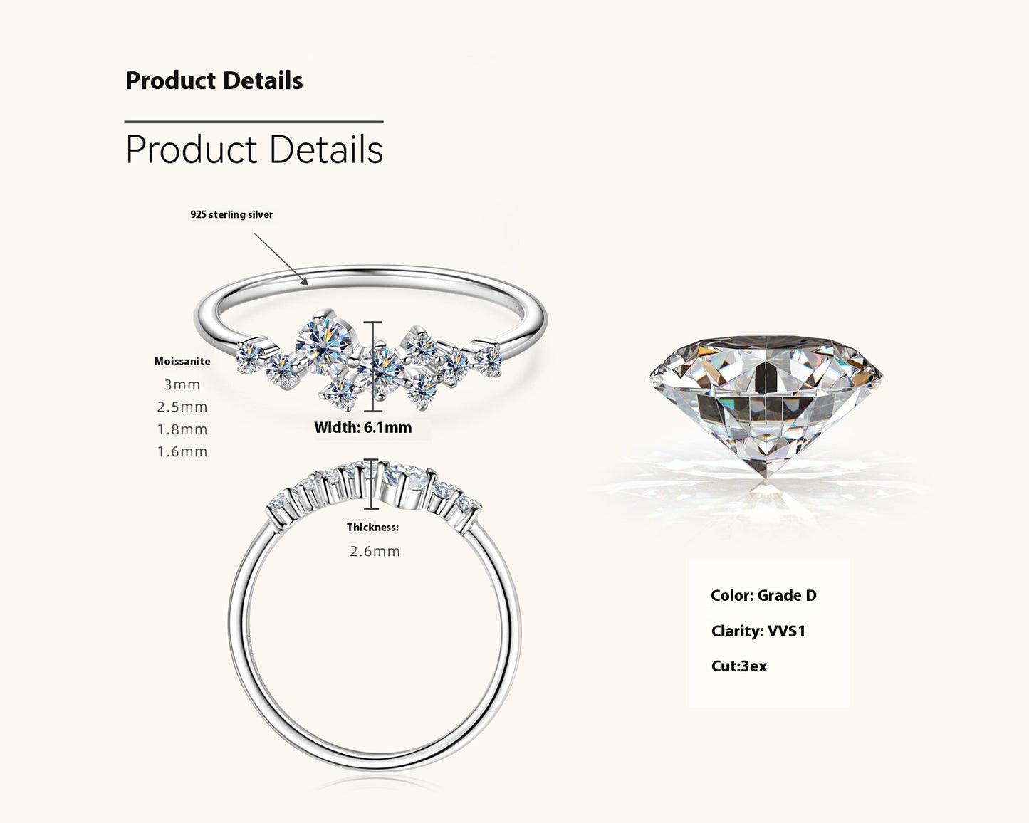 Starry Moissanite Ring - Sterling Silver