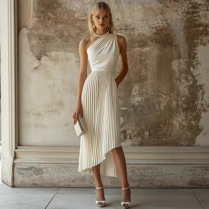 White Pleated Midi Dress