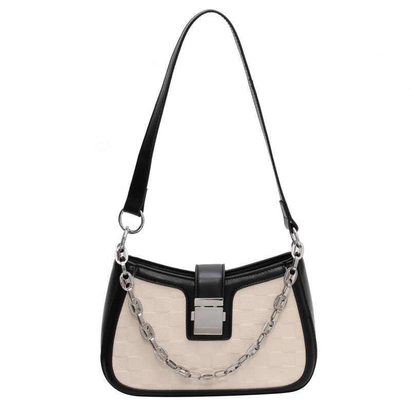 Grid Chain Shoulder Bag - Color Block