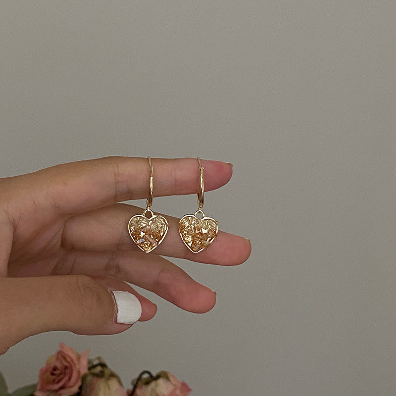 Korean Champagne Gradient Crystal Love Earrings