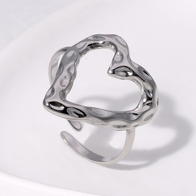 Melted Love Heart Adjustable Stainless Steel Ring