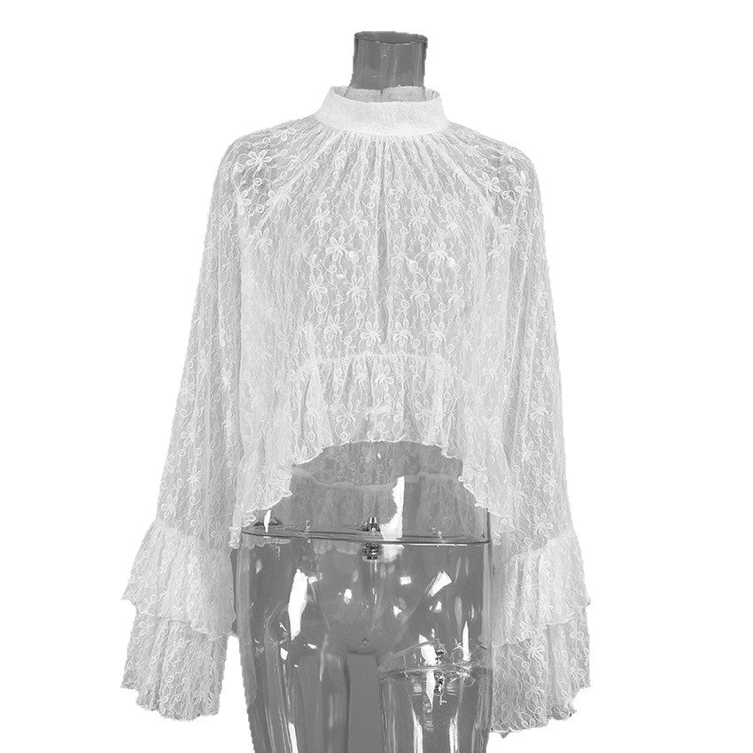 White Floral Lace High Neck Blouse