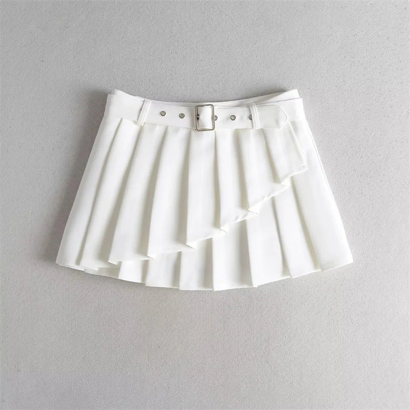 Pleated Micro Mini Skirt with Belt Detail