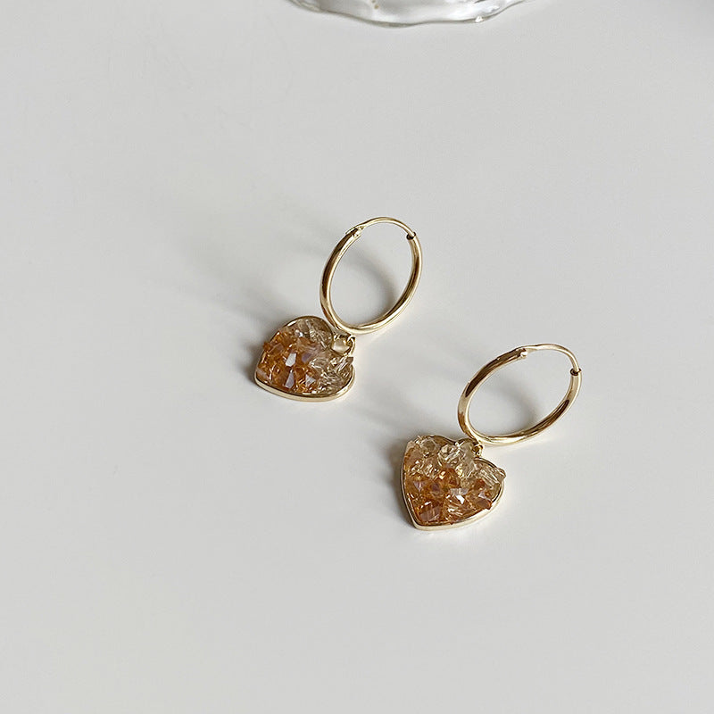 Korean Champagne Gradient Crystal Love Earrings