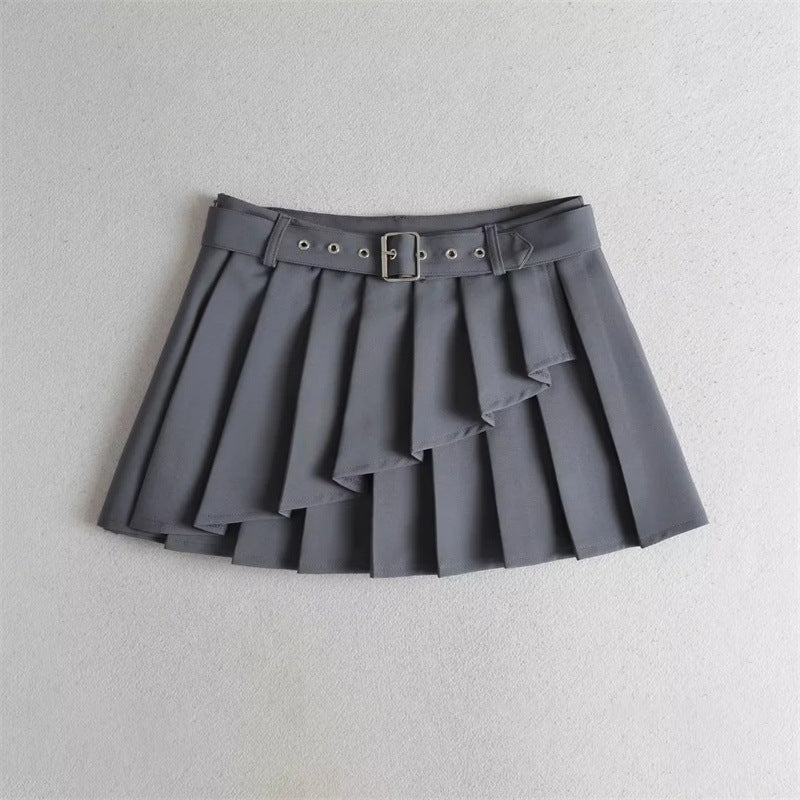 Pleated Micro Mini Skirt with Belt Detail