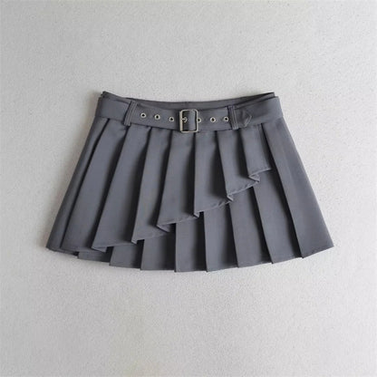 Pleated Micro Mini Skirt with Belt Detail