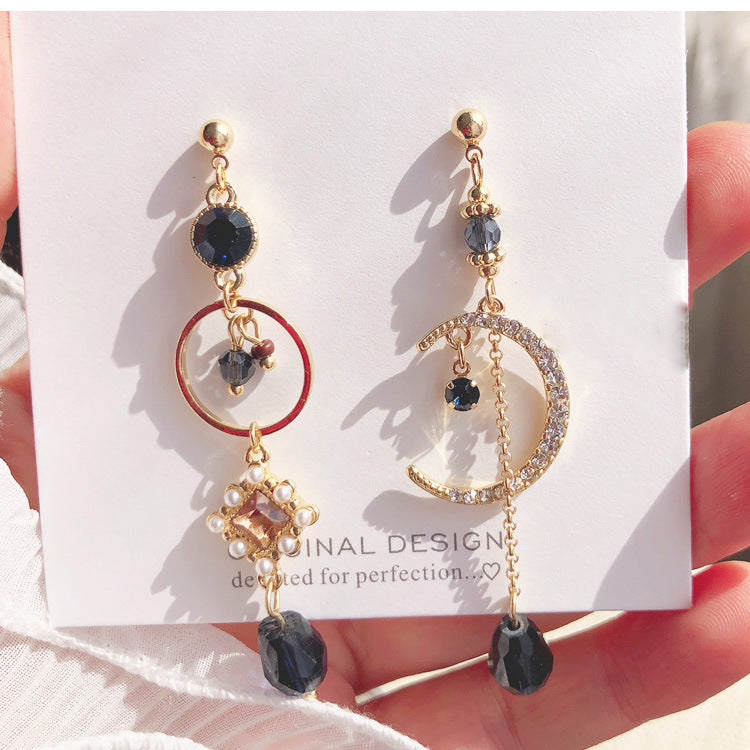 Women's Blue Waterdrop Charm Long Asymmetric Rhinestone Earrings