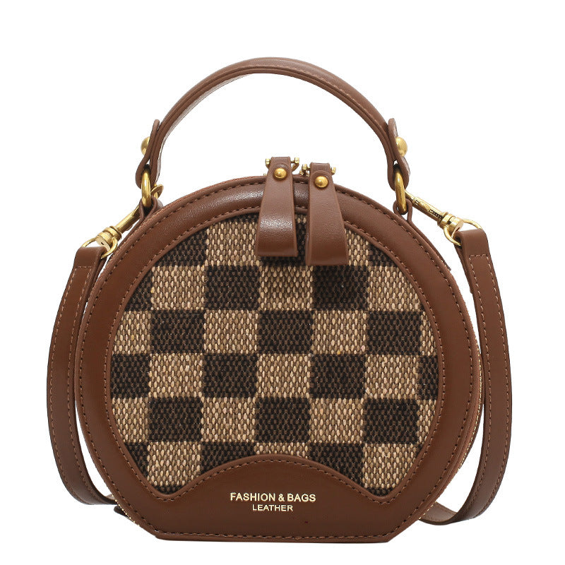 Checkerboard Contrasting Color Small Round Shoulder Bag