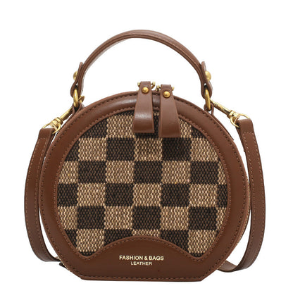 Checkerboard Contrasting Color Small Round Shoulder Bag