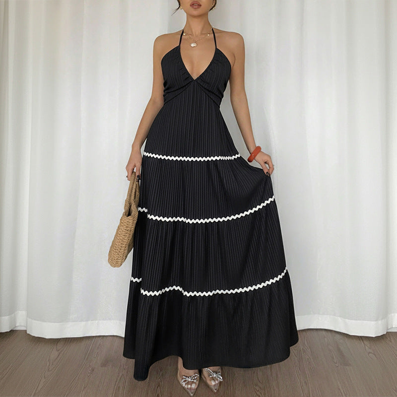 Black V-Neck Halter Maxi Dress