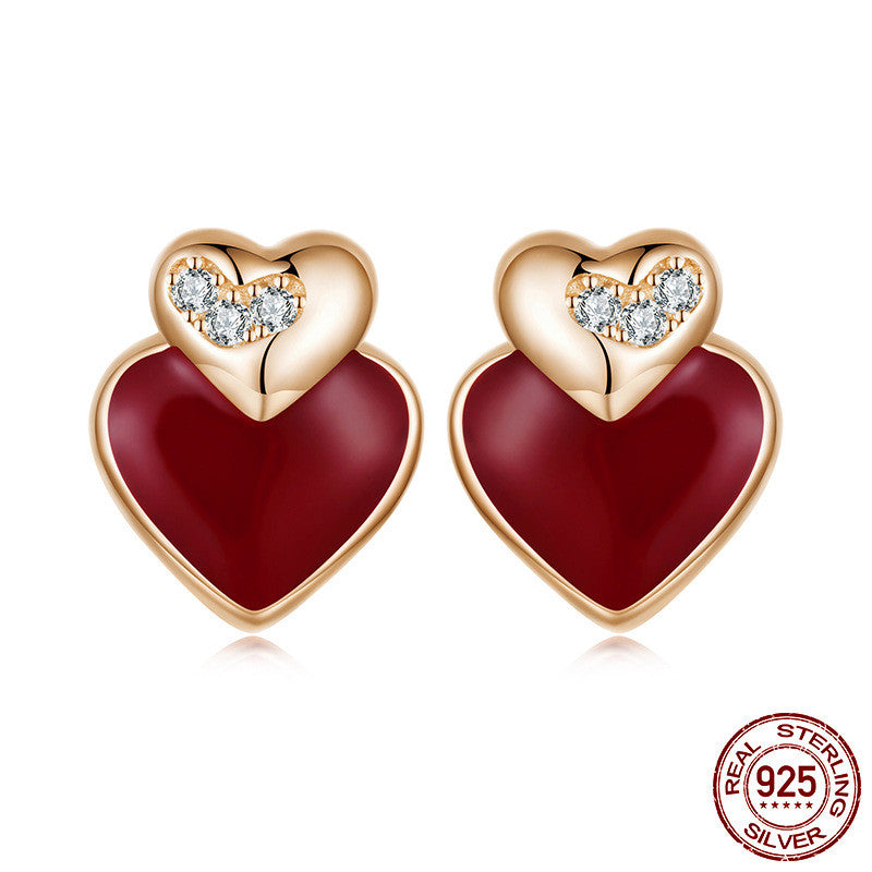 Queen of Hearts Stud Earrings - S925 Sterling Silver