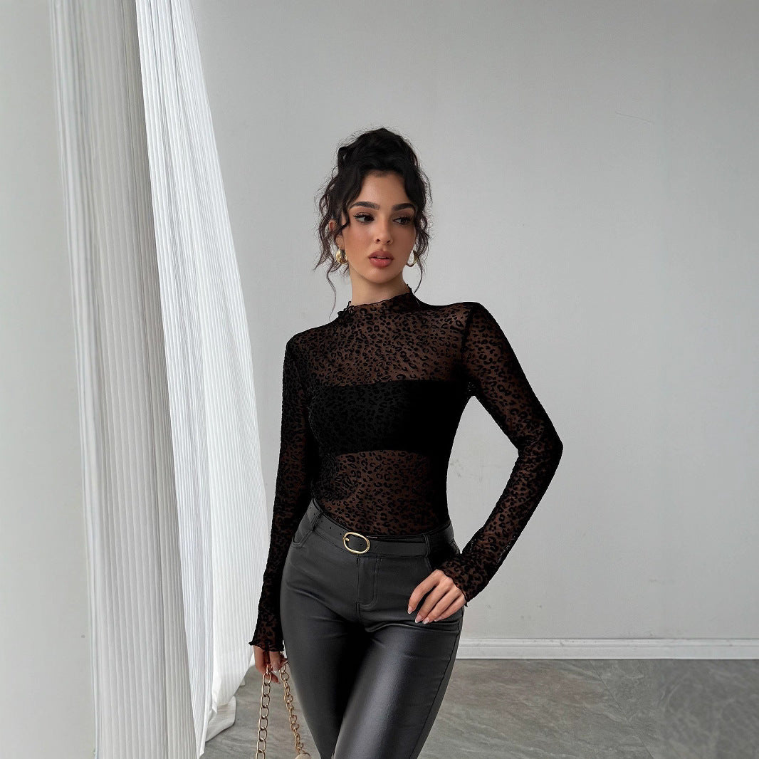 Black Mesh Long Sleeve Top