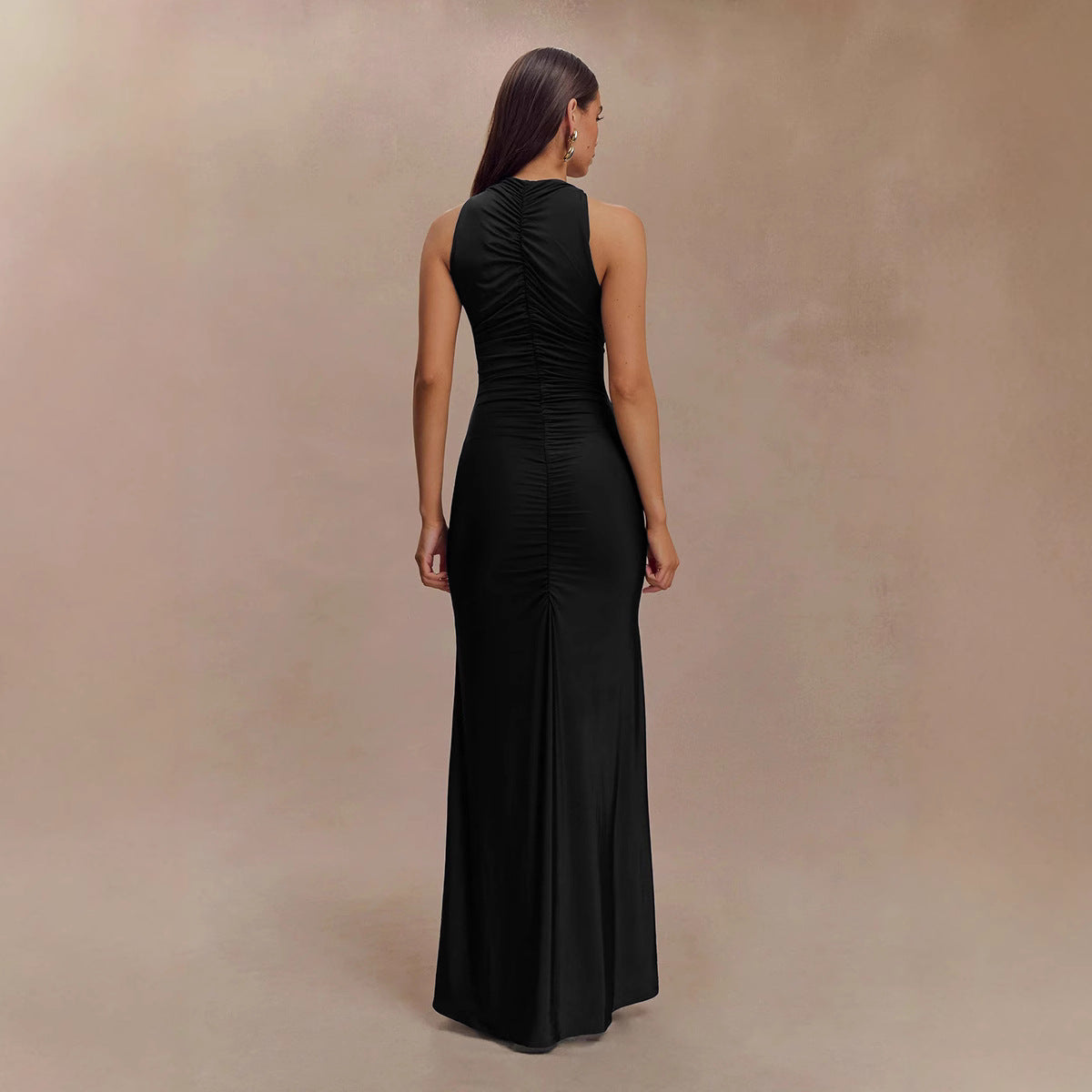 Ruched Sleeveless Maxi Dress - Milk Silk