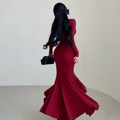 Elegant Fishtail Maxi Dress - Long Sleeve