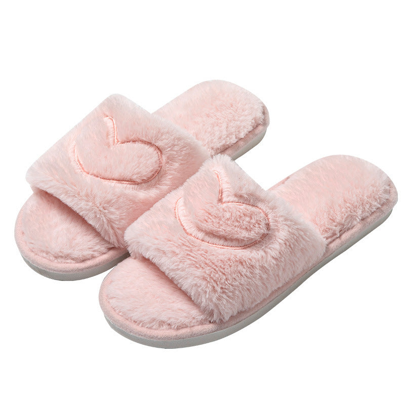Plush Fuzzy Heart Open Toe Slippers