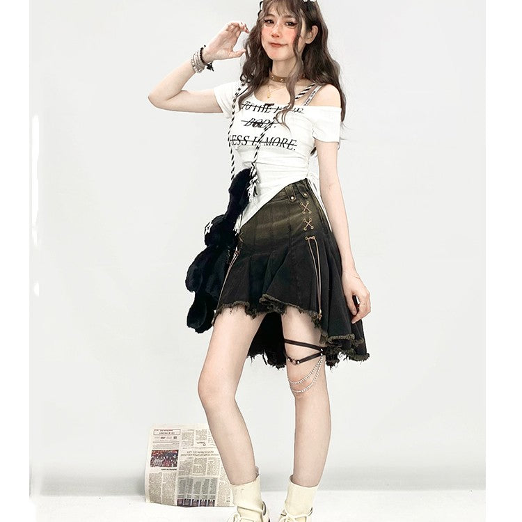 Asymmetric High Waist Denim Skirt