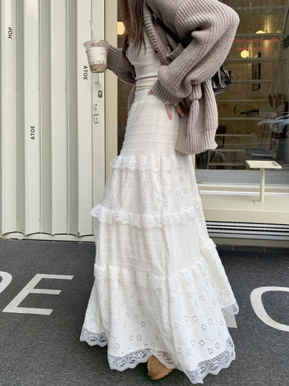 Romantic High Waist A-Line Maxi Skirt