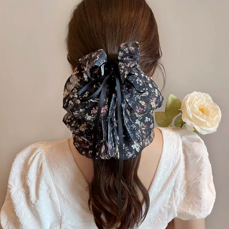 Floral Starry Bow Ribbon Hair Clip