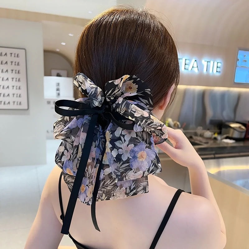 Floral Starry Bow Ribbon Hair Clip