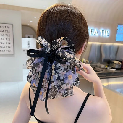 Floral Starry Bow Ribbon Hair Clip