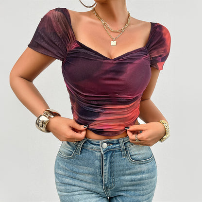 Purple Geometric Print Crop Top