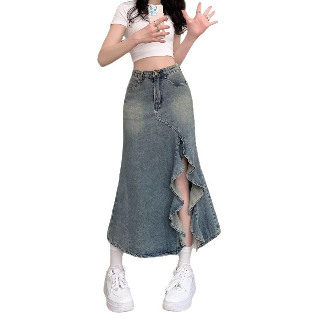 Asymmetric Fishtail Denim Skirt