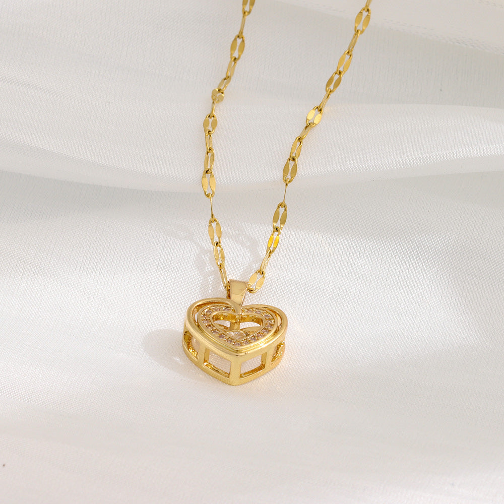 Love Necklace with Double-layer Pendant and Rhinestones