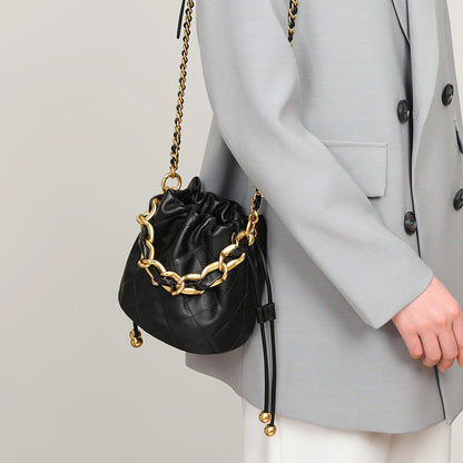 Chain Bucket Bag - Genuine Leather
