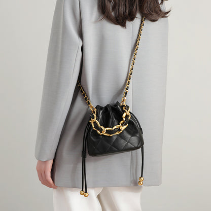 Chain Bucket Bag - Genuine Leather