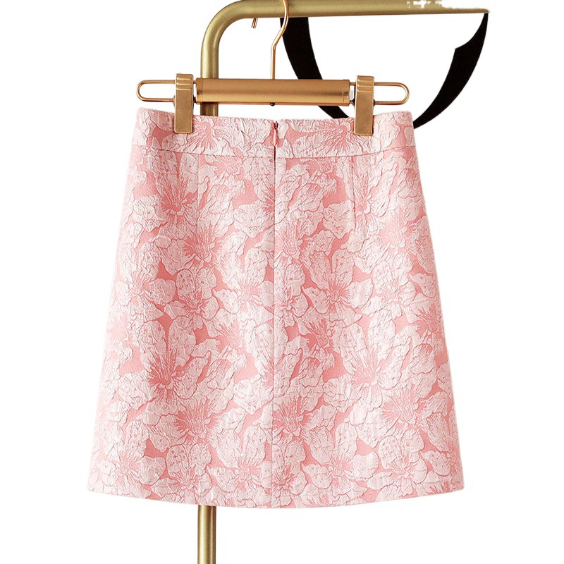 Pink Floral A-Line Mini Skirt with Zipper