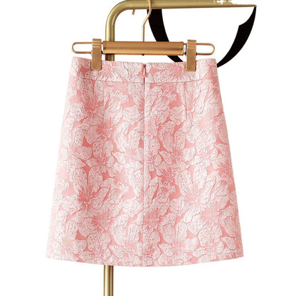 Pink Floral A-Line Mini Skirt with Zipper