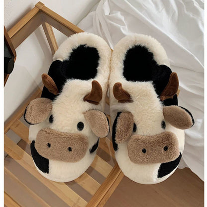 Cow Print Platform Slippers - Cotton