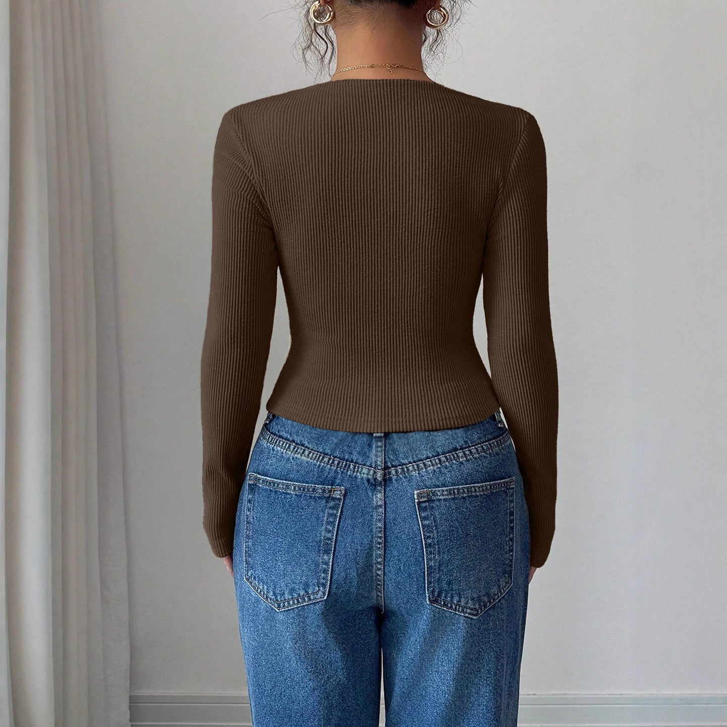 Pleated Asymmetric Hem Long Sleeve Top