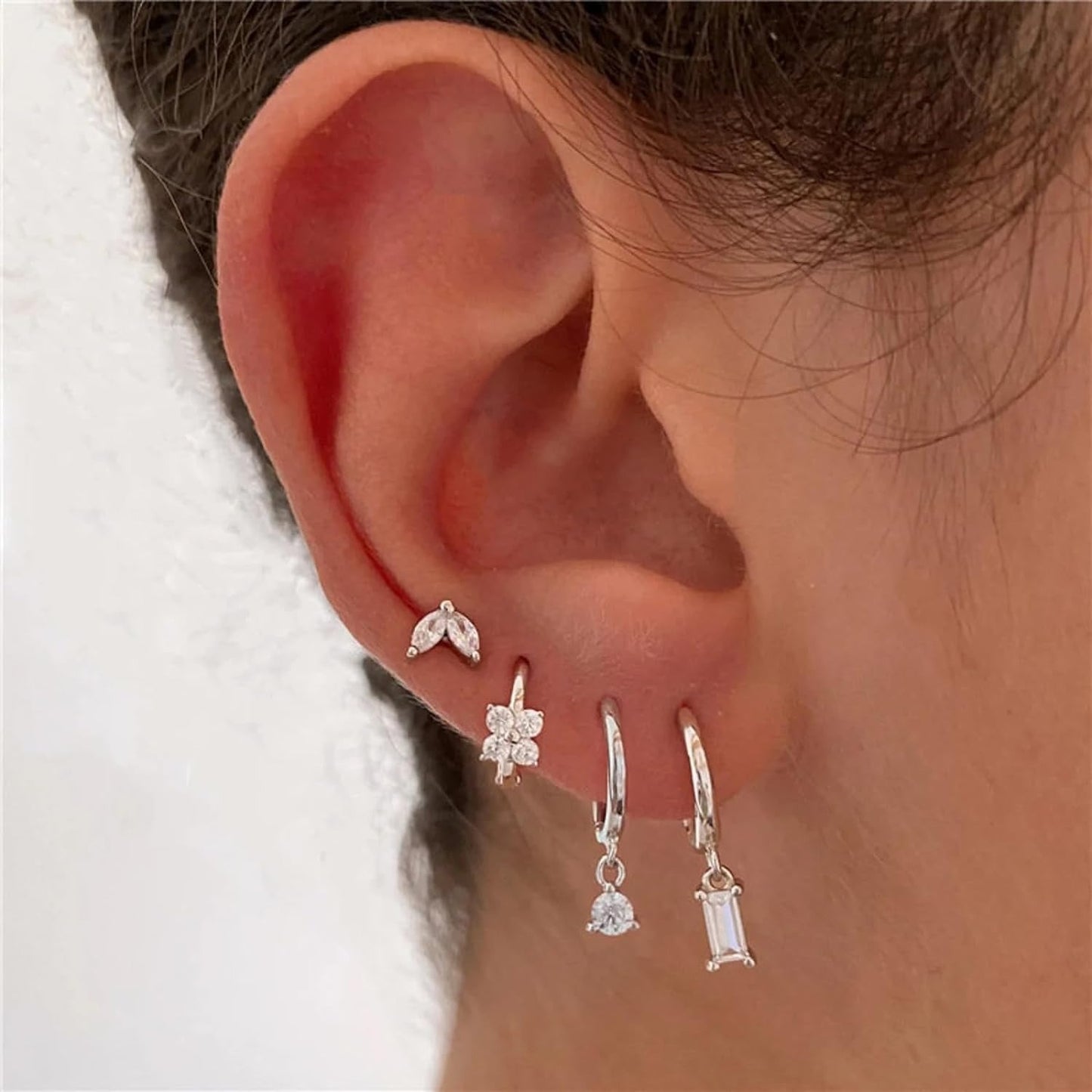 Copper Plating Zircon Geometric Square Four-piece Earrings
