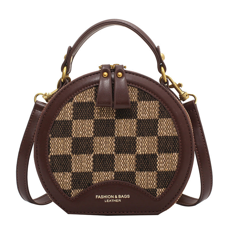 Checkerboard Contrasting Color Small Round Shoulder Bag