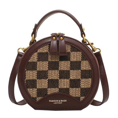 Checkerboard Contrasting Color Small Round Shoulder Bag