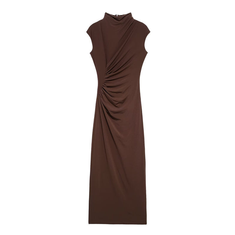 Pleated Asymmetric Maxi Dress - Sleeveless