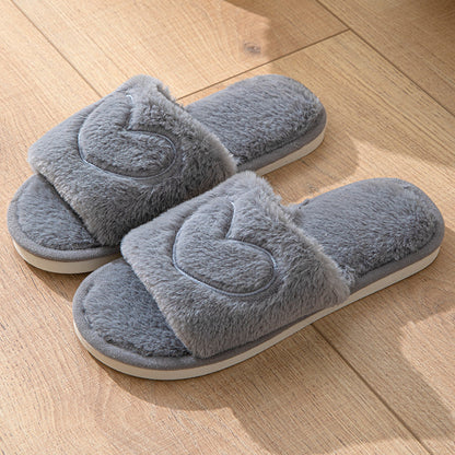 Plush Fuzzy Heart Open Toe Slippers