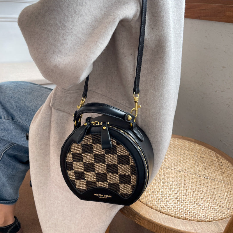 Checkerboard Contrasting Color Small Round Shoulder Bag
