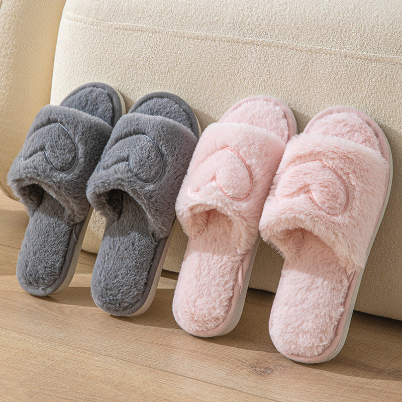 Plush Fuzzy Heart Open Toe Slippers