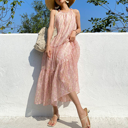Textured Chiffon Spaghetti Strap Dress - Light Pink