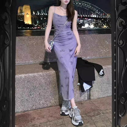 Purple Butterfly Floral Slip Dress