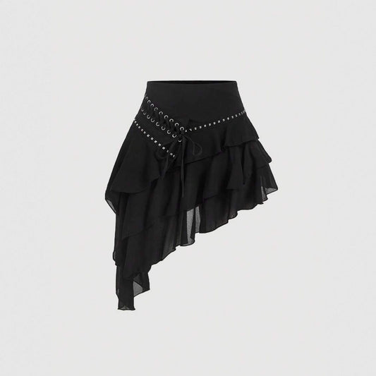 Playful Ruffled Asymmetric Mini Skirt