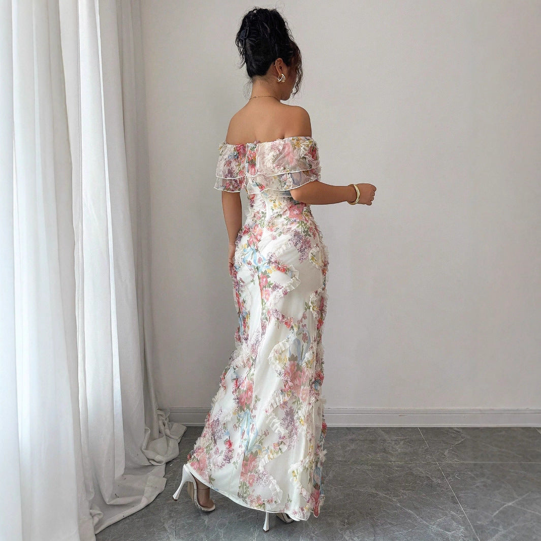 Soft Romantic Floral Off-Shoulder Maxi Dress