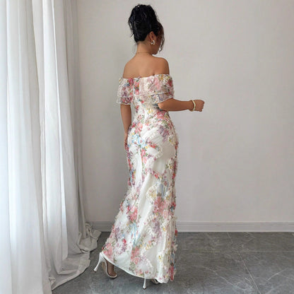 Soft Romantic Floral Off-Shoulder Maxi Dress