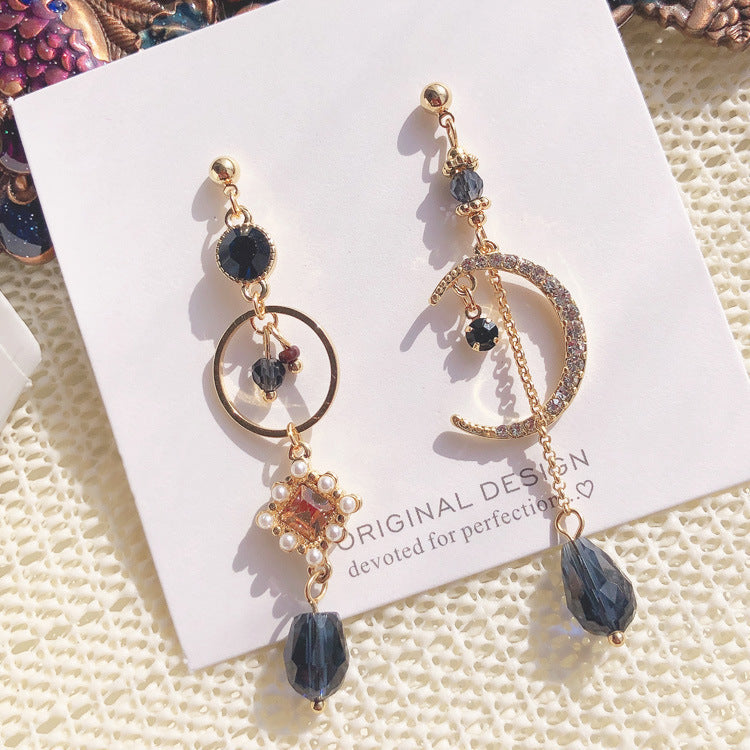 Women's Blue Waterdrop Charm Long Asymmetric Rhinestone Earrings
