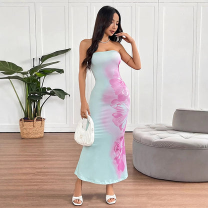 Floral Cotton Candy Bodycon Maxi Dress - Green