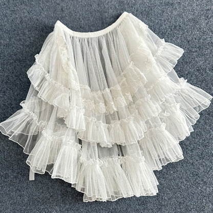 Ruffle Layer Tulle Veil Overlay Skirt